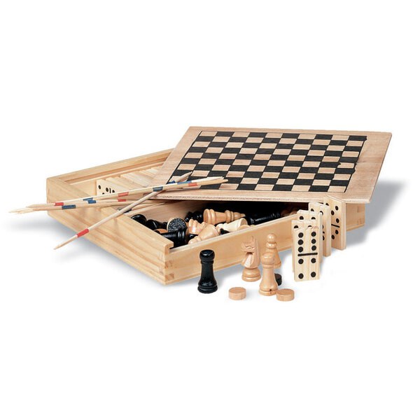 TRIKES Classic Wooden Game Set: Chess, Dominoes, Drafts & Sticks - GiftRetail KC2941