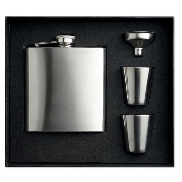 SLIMMY FLASK SET Slim hip flask w 2 cups set - GiftRetail MO8321