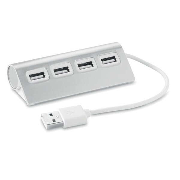 ALUHUB Compact Aluminum 4-Port USB 2.0 Hub with 14.5cm Cable - GiftRetail MO8853