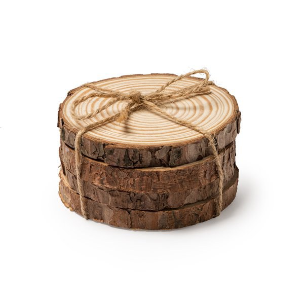 Claps 70060 - Natural Pine Wood Coaster Set with Jute Cord