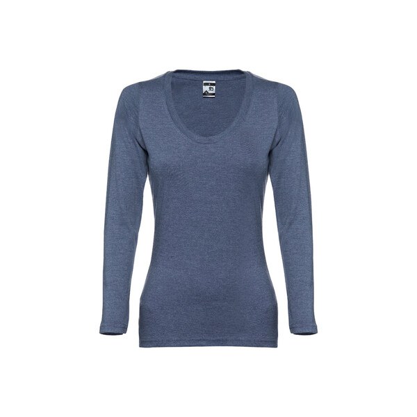 TH Clothes 30126 - Long-sleeved scoop neck fitted T-shirt for women. 100% carded cotton