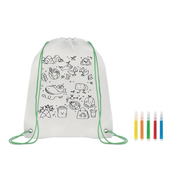 CARRYDRAW Kids Color-In Drawstring Bag with Markers - GiftRetail MO9887