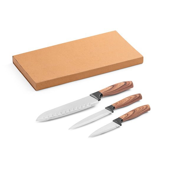 Set of 3 kitchen knives with stainless steel blades and ergonomic handles - Egotier 94395