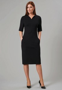 Brook Taverner BT2365 - Elegant Notched Collar Jersey Dress with Zip Pockets