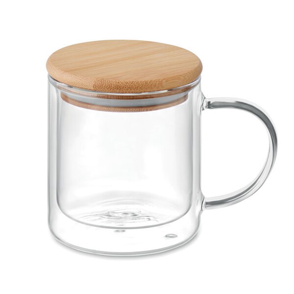 Elegant Double Wall Glass Mug with Bamboo Lid