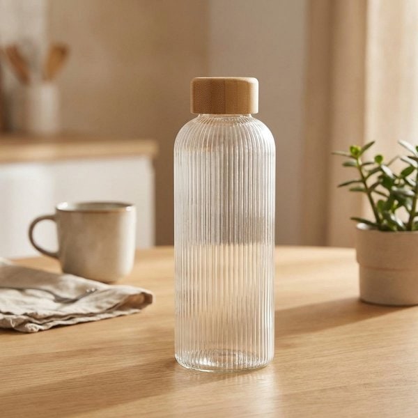 Borraccia a parete singola in vetro borosilicato con coperchio in bambù da 650 ml Mirage