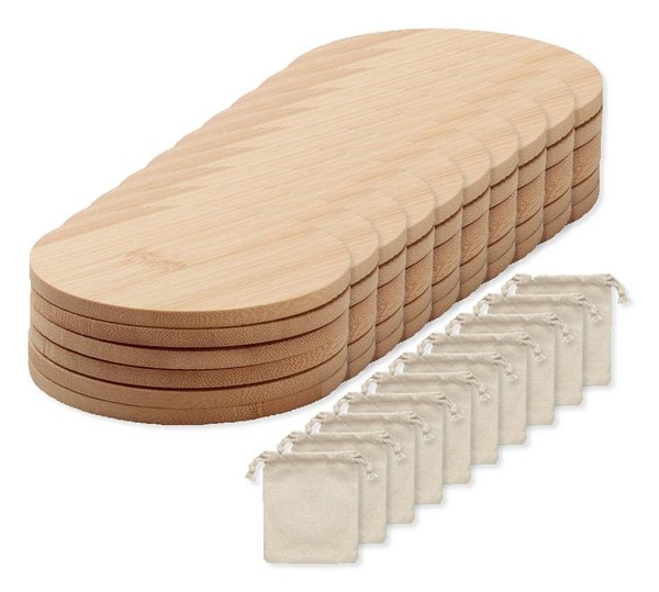 Pack da 10 GiftRetail MO6601 - BAYIN SET Set di 6 sottobicchieri di bamboo