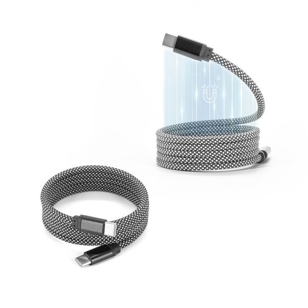 Cavo da USB-C a USB-C (60 W), con cordone intrecciato in poliestere e sistema magnetico per un avvolgimento agevole